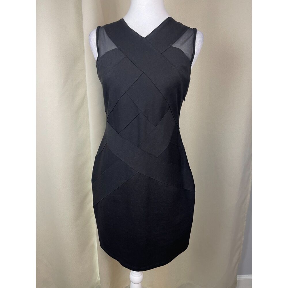 Bailey 44 Black Bandage Bodycon Mesh Panel Cocktail Dress Sleeveless Edgy S